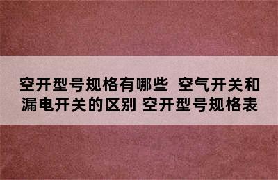 空开型号规格有哪些  空气开关和漏电开关的区别 空开型号规格表